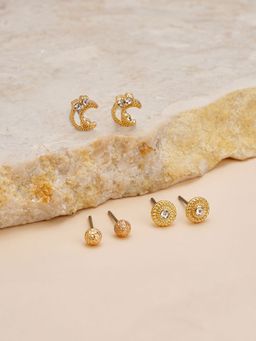 Accessorize London - Womens Moon Gem Stud Earrings Pack of 3