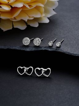 Accessorize London - Womens Silver Linked Heart Stud Earrings Pack of 3
