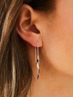 Accessorize London - Womens 925 Sterling Silver Hallmark Leaf Drop Threader Earrings