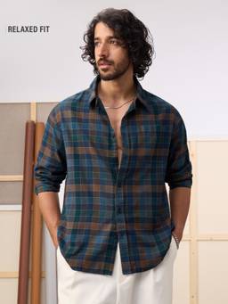 The Souled Store - Tsz Originals: Teal Manor Men Checks And Stripes Shirts
