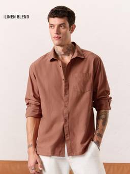 The Souled Store - Solids: Auburn Glaze Men Cotton Linen Shirts