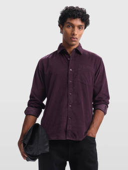 Arrow Sports - Mens Herringbone Chelsea Slim Fit Shirt Purple