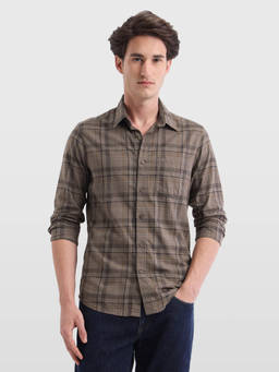 Arrow Sports - Mens Plaid Checked Twill Original Shirt Brown