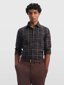 Arrow Sports - Mens Grid Tattersall Checked Chelsea Slim Fit Shirt Black