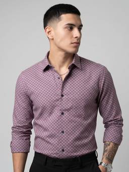 Charagh Din - Blended Slim Fit Slim Casual Checks Shirts Purple