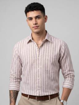 Charagh Din - Blended Regular Fit Business Formal Stripes Shirts Mauve