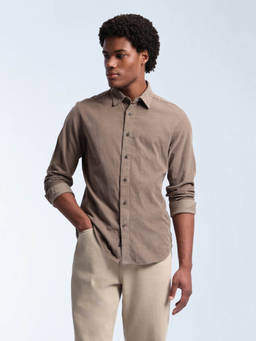 Flying Machine - Mens Corduroy Regular Fit Shirt Brown