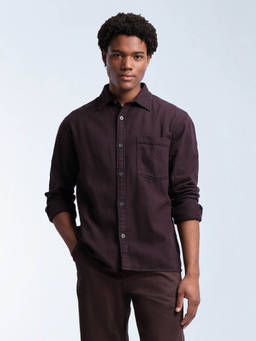 Flying Machine - Mens Twill Relaxed Fit Shirt Purple