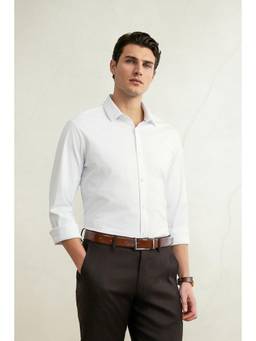 Louis Philippe - Men White Knit Slim Fit Full Sleeves Formal Shirt