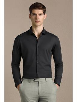 Louis Philippe - Men Black Knit Slim Fit Full Sleeves Casual Shirt