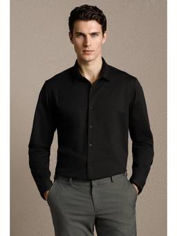 Louis Philippe - Men Black Knit Slim Fit Full Sleeves Casual Shirt