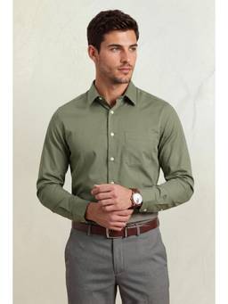 Louis Philippe - Men Olive Classic Fit Solid Full Sleeves Formal Shirt