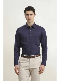 Louis Philippe - Men Navy Classic Fit Solid Full Sleeves Formal Shirt