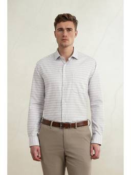Louis Philippe - Men Light Grey Classic Fit Checked Full Sleeves Formal Shirt