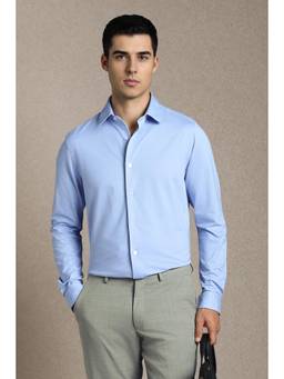 Louis Philippe - Men Light Blue Knit Slim Fit Full Sleeves Formal Shirt