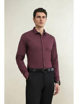 Louis Philippe - Men Maroon Slim Fit Full Sleeves Formal Shirt