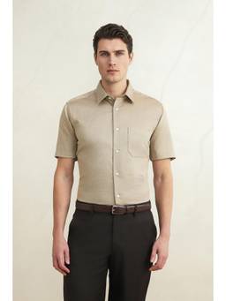 Louis Philippe - Men Beige Classic Fit Half Sleeves Formal Shirt