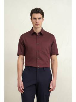 Louis Philippe - Men Maroon Classic Fit Textured Half Sleeves Formal Shirt