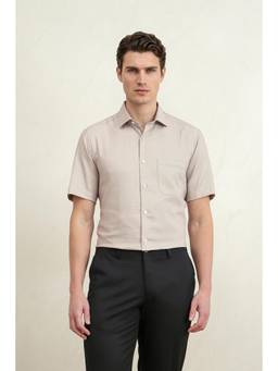 Louis Philippe - Men Beige Classic Fit Half Sleeves Formal Shirt