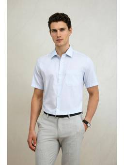 Louis Philippe - Men Light Blue Classic Fit Checked Half Sleeves Formal Shirt