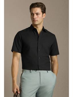 Louis Philippe - Men Black Classic Fit Half Sleeves Formal Shirt