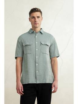 Louis Philippe - Men Teal Boxy Fit Half Sleeves Casual Shirt