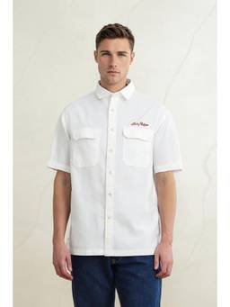 Louis Philippe - Men Off White Boxy Fit Half Sleeves Casual Shirt