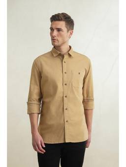 Louis Philippe - Men Khaki Slim Fit Full Sleeves Casual Shirt