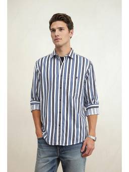 Louis Philippe - Men White Regular Fit Striped Full Sleeves Casual Shirt