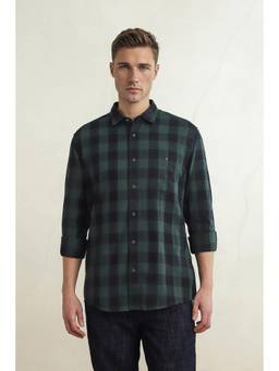 Louis Philippe - Men Dark Green Slim Fit Checked Full Sleeves Casual Shirt