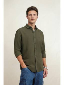 Louis Philippe - Men Olive Slim Fit Full Sleeves Casual Shirt