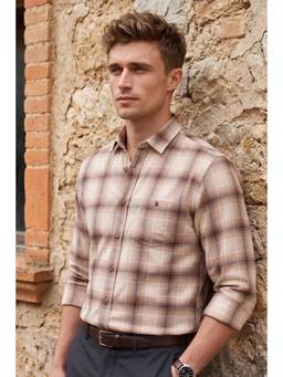 Louis Philippe - Men Off White Slim Fit Checked Full Sleeves Casual Shirt