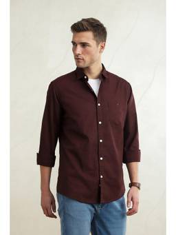 Louis Philippe - Men Maroon Slim Fit Full Sleeves Casual Shirt