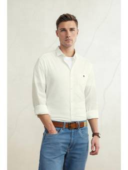 Louis Philippe - Men Off White Slim Fit Full Sleeves Casual Shirt