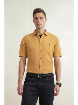 Louis Philippe - Men Mustard Slim Fit Half Sleeves Casual Shirt
