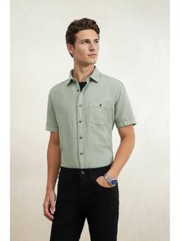 Louis Philippe - Men Light Green Slim Fit Half Sleeves Casual Shirt