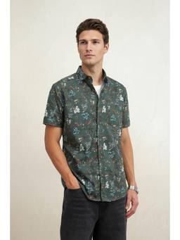 Louis Philippe - Men Green Slim Fit Printed Half Sleeves Casual Shirt