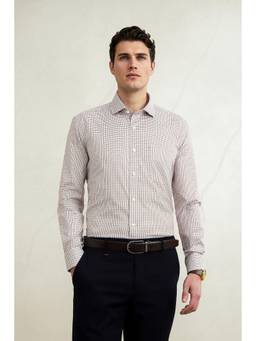 Louis Philippe - Men White Classic Fit Checked Full Sleeves Formal Shirt