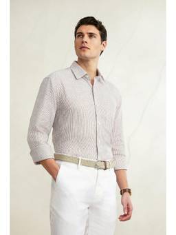 Louis Philippe - Men White Classic Fit Striped Full Sleeves Casual Shirt