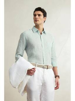 Louis Philippe - Men Light Green Classic Fit Striped Full Sleeves Casual Shirt