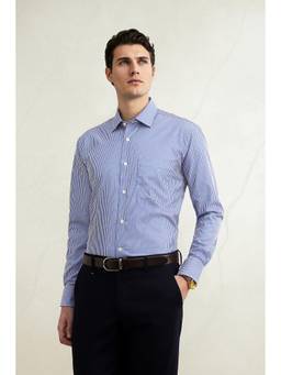 Louis Philippe - Men Blue Classic Fit Striped Full Sleeves Formal Shirt