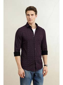 Louis Philippe - Men Black Slim Fit Printed Full Sleeves Casual Shirt