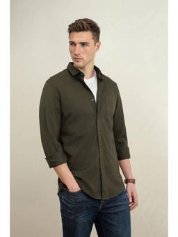 Louis Philippe - Men Olive Slim Fit Full Sleeves Casual Shirt