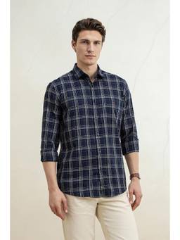 Louis Philippe - Men Navy Slim Fit Checked Full Sleeves Casual Shirt