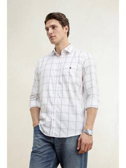 Louis Philippe - Men White Slim Fit Checked Full Sleeves Casual Shirt