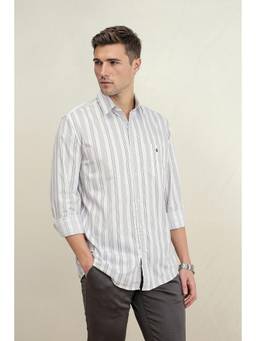 Louis Philippe - Men White Slim Fit Striped Full Sleeves Casual Shirt