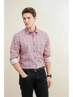 Louis Philippe - Men Magenta Slim Fit Printed Full Sleeves Casual Shirt
