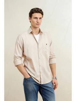 Louis Philippe - Men Beige Slim Fit Striped Full Sleeves Casual Shirt