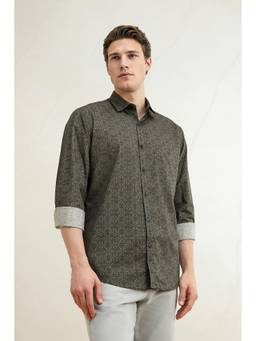 Louis Philippe - Men Olive Slim Fit Printed Full Sleeves Casual Shirt