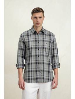Louis Philippe - Men Medium Grey Slim Fit Checked Full Sleeves Casual Shirt